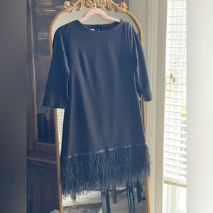 BRITT RYAN BLACK FEATHER LAME OSTRICH THREE QUARTER SLEEVE COCKTAIL DRESS